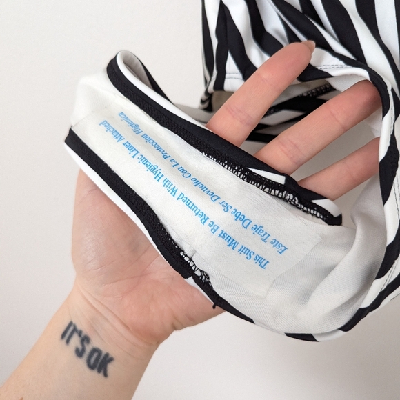 NWOT Tabitha Brown X Target Black White Polka Dot Stripe Puff Sleeve Swimsuit - Picture 5 of 7